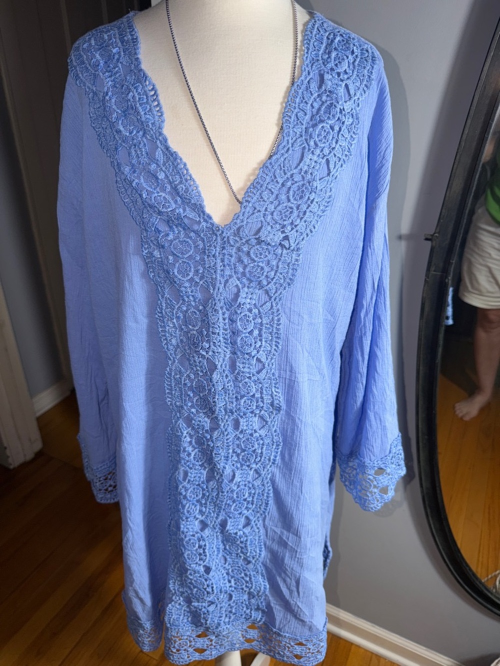 Isaac Mizrahi 100% Cotton Periwinkle Crochet-Trim Tunic